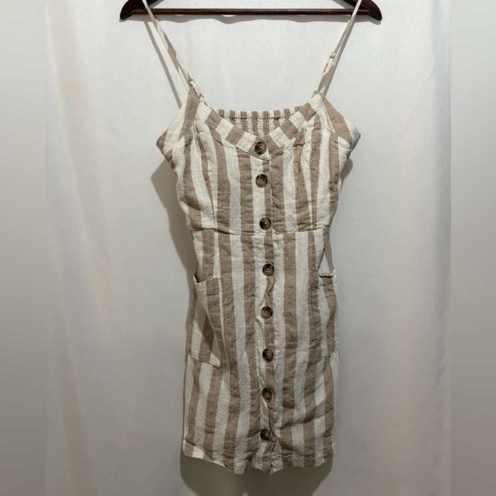 Lulus Striped Linen Blend Mini Dress XS Button Front Summer Beach - Picture 3 of 8